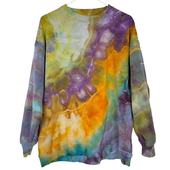 Hand Crafted Tops - Handmade Oversized Geode Tie Dye Sweatshirt Pullover Womens Size XS Small Crew